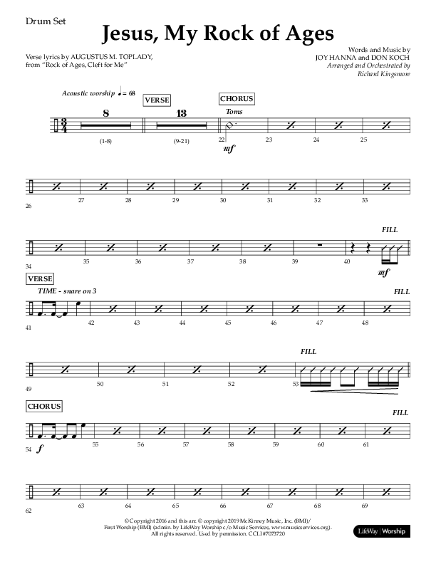 Jesus My Rock Of Ages (Choral Anthem SATB) Drum Set (Lifeway Choral / Arr. Richard Kingsmore)