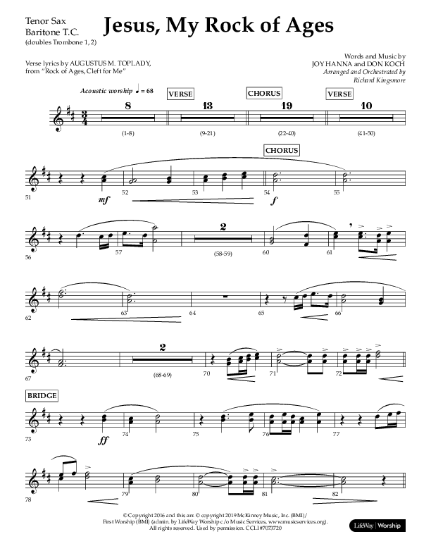 Jesus My Rock Of Ages (Choral Anthem SATB) Tenor Sax/Baritone T.C. (Lifeway Choral / Arr. Richard Kingsmore)