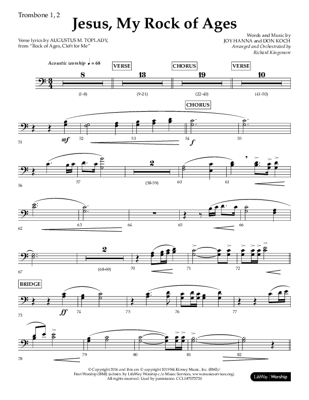 Jesus My Rock Of Ages (Choral Anthem SATB) Trombone 1/2 (Lifeway Choral / Arr. Richard Kingsmore)