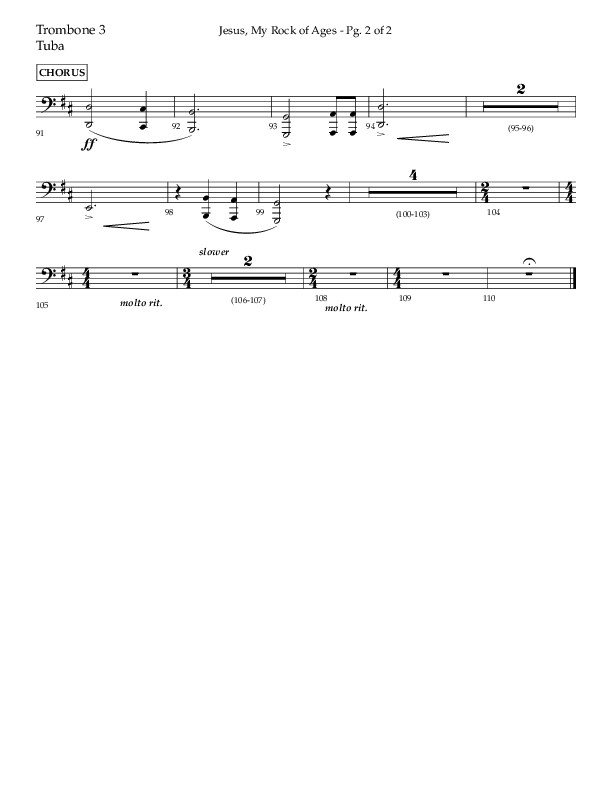 Jesus My Rock Of Ages (Choral Anthem SATB) Trombone 3/Tuba (Lifeway Choral / Arr. Richard Kingsmore)