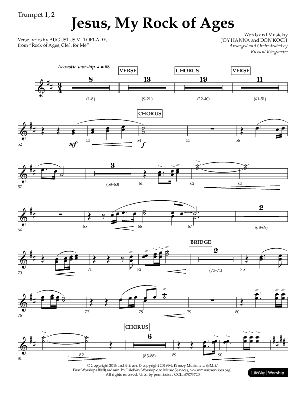 Jesus My Rock Of Ages (Choral Anthem SATB) Trumpet 1,2 (Lifeway Choral / Arr. Richard Kingsmore)
