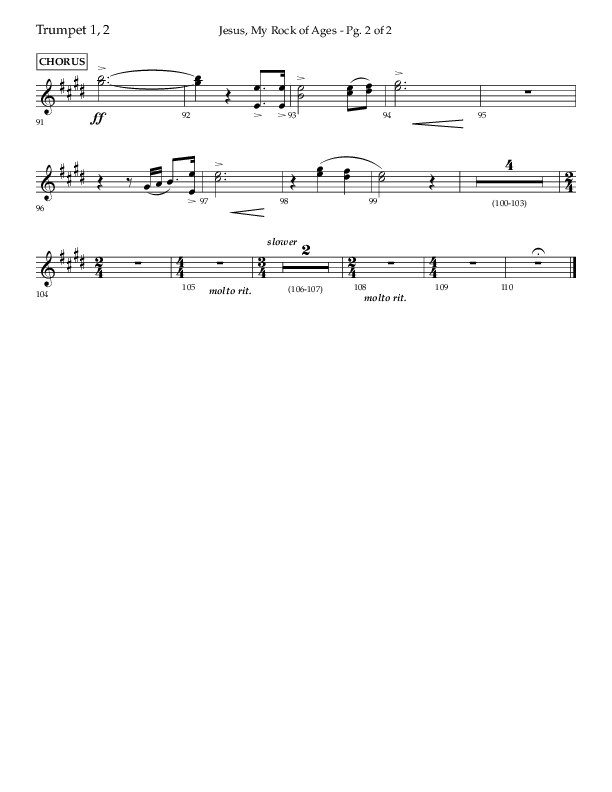 Jesus My Rock Of Ages (Choral Anthem SATB) Trumpet 1,2 (Lifeway Choral / Arr. Richard Kingsmore)