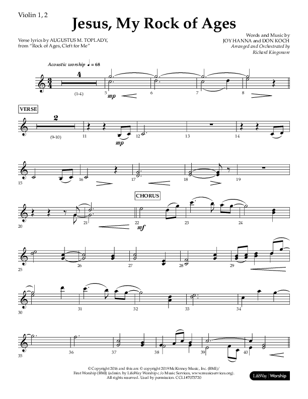 Jesus My Rock Of Ages (Choral Anthem SATB) Violin 1/2 (Lifeway Choral / Arr. Richard Kingsmore)