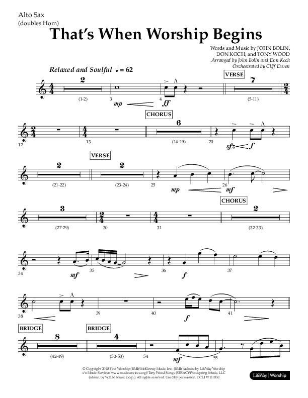 That's When Worship Begins (Choral Anthem SATB) Alto Sax (Lifeway Choral / Arr. John Bolin / Arr. Don Koch / Orch. Cliff Duren)