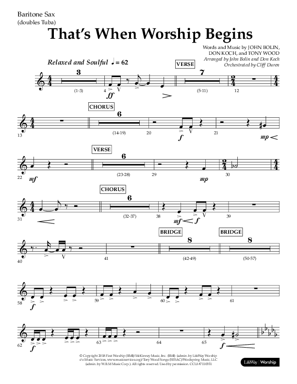 That's When Worship Begins (Choral Anthem SATB) Bari Sax (Lifeway Choral / Arr. John Bolin / Arr. Don Koch / Orch. Cliff Duren)