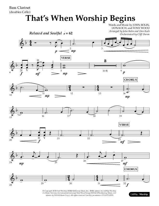 That's When Worship Begins (Choral Anthem SATB) Bass Clarinet (Lifeway Choral / Arr. John Bolin / Arr. Don Koch / Orch. Cliff Duren)