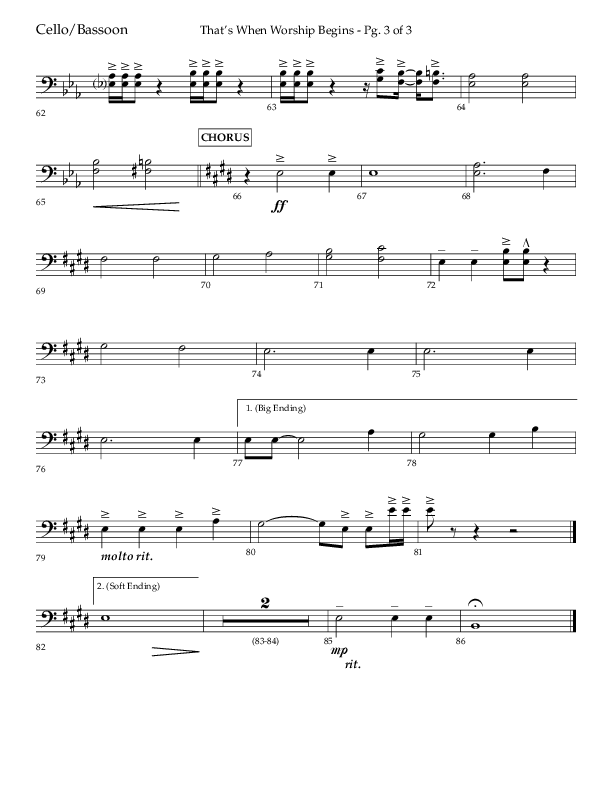 That's When Worship Begins (Choral Anthem SATB) Cello (Lifeway Choral / Arr. John Bolin / Arr. Don Koch / Orch. Cliff Duren)
