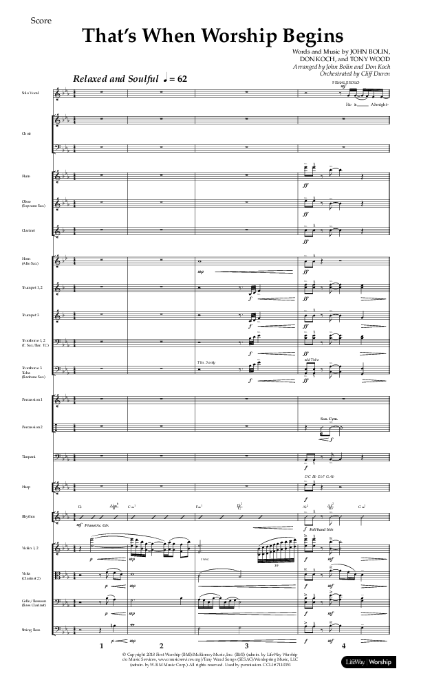 That's When Worship Begins (Choral Anthem SATB) Conductor's Score (Lifeway Choral / Arr. John Bolin / Arr. Don Koch / Orch. Cliff Duren)