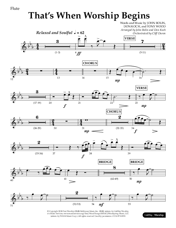 That's When Worship Begins (Choral Anthem SATB) Flute (Lifeway Choral / Arr. John Bolin / Arr. Don Koch / Orch. Cliff Duren)
