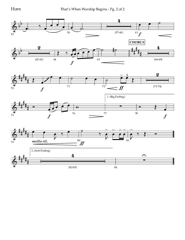 That's When Worship Begins (Choral Anthem SATB) French Horn (Lifeway Choral / Arr. John Bolin / Arr. Don Koch / Orch. Cliff Duren)
