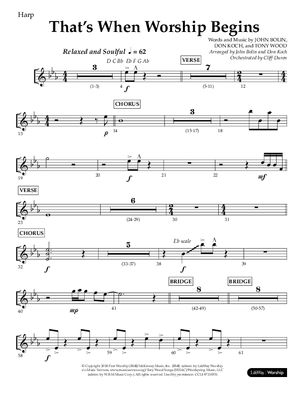 That's When Worship Begins (Choral Anthem SATB) Harp (Lifeway Choral / Arr. John Bolin / Arr. Don Koch / Orch. Cliff Duren)