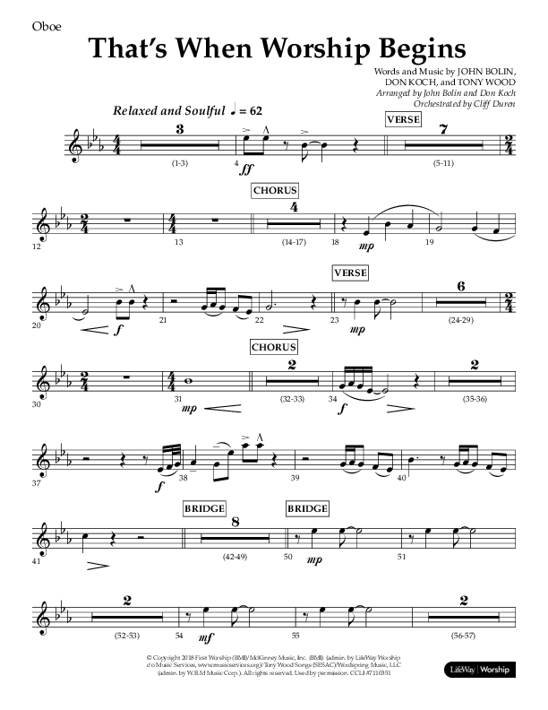 That's When Worship Begins (Choral Anthem SATB) Oboe (Lifeway Choral / Arr. John Bolin / Arr. Don Koch / Orch. Cliff Duren)