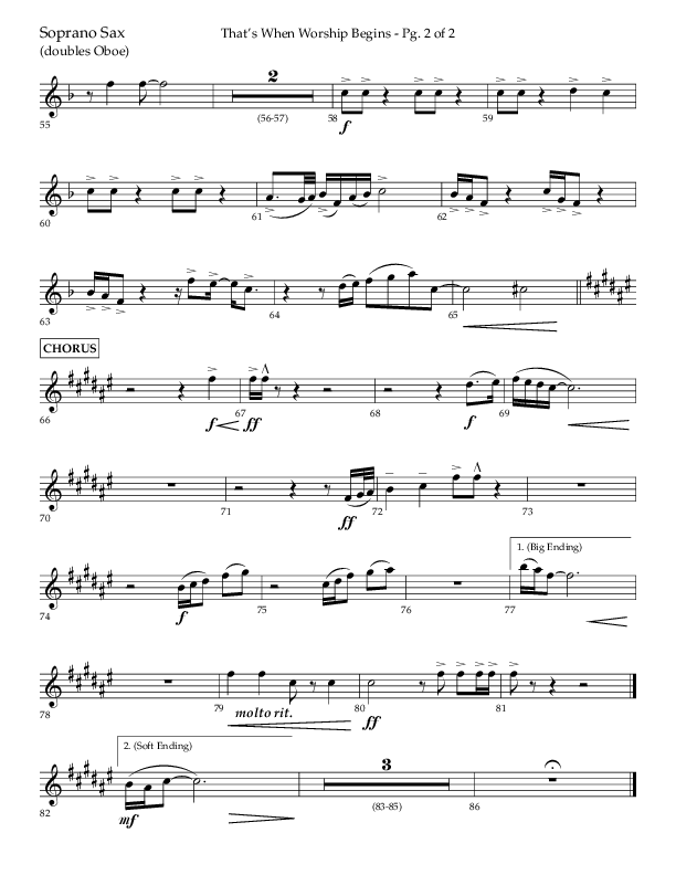 That's When Worship Begins (Choral Anthem SATB) Soprano Sax (Lifeway Choral / Arr. John Bolin / Arr. Don Koch / Orch. Cliff Duren)