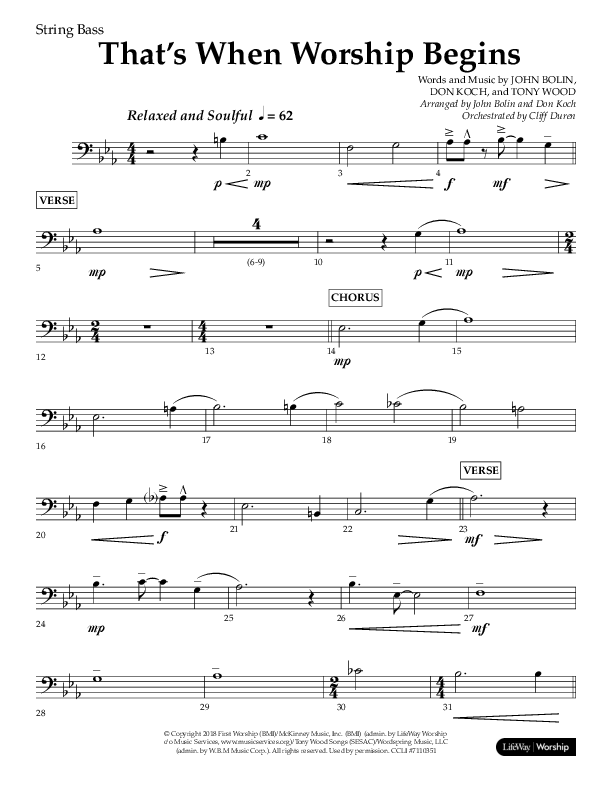 That's When Worship Begins (Choral Anthem SATB) String Bass (Lifeway Choral / Arr. John Bolin / Arr. Don Koch / Orch. Cliff Duren)