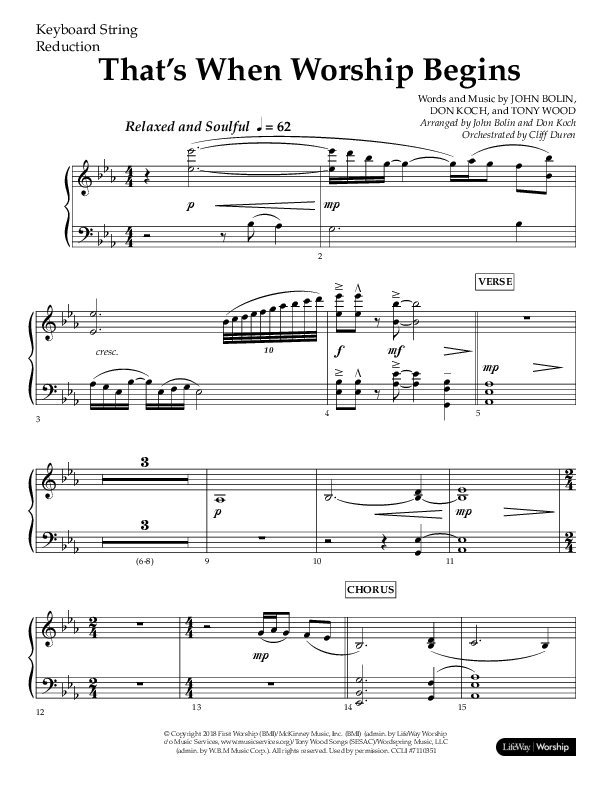 That's When Worship Begins (Choral Anthem SATB) String Reduction (Lifeway Choral / Arr. John Bolin / Arr. Don Koch / Orch. Cliff Duren)