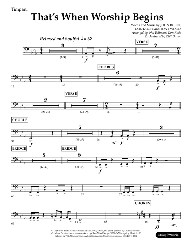 That's When Worship Begins (Choral Anthem SATB) Timpani (Lifeway Choral / Arr. John Bolin / Arr. Don Koch / Orch. Cliff Duren)