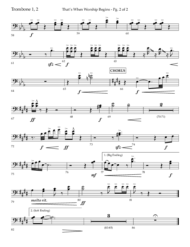 That's When Worship Begins (Choral Anthem SATB) Trombone 1/2 (Lifeway Choral / Arr. John Bolin / Arr. Don Koch / Orch. Cliff Duren)