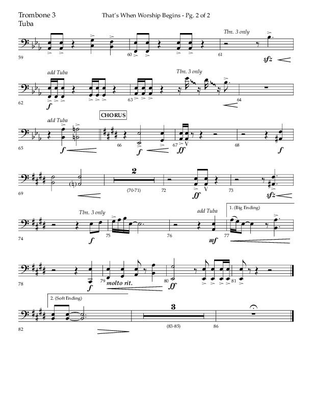 That's When Worship Begins (Choral Anthem SATB) Trombone 3/Tuba (Lifeway Choral / Arr. John Bolin / Arr. Don Koch / Orch. Cliff Duren)