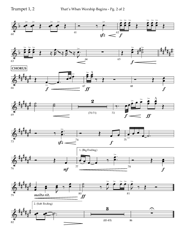 That's When Worship Begins (Choral Anthem SATB) Trumpet 1,2 (Lifeway Choral / Arr. John Bolin / Arr. Don Koch / Orch. Cliff Duren)