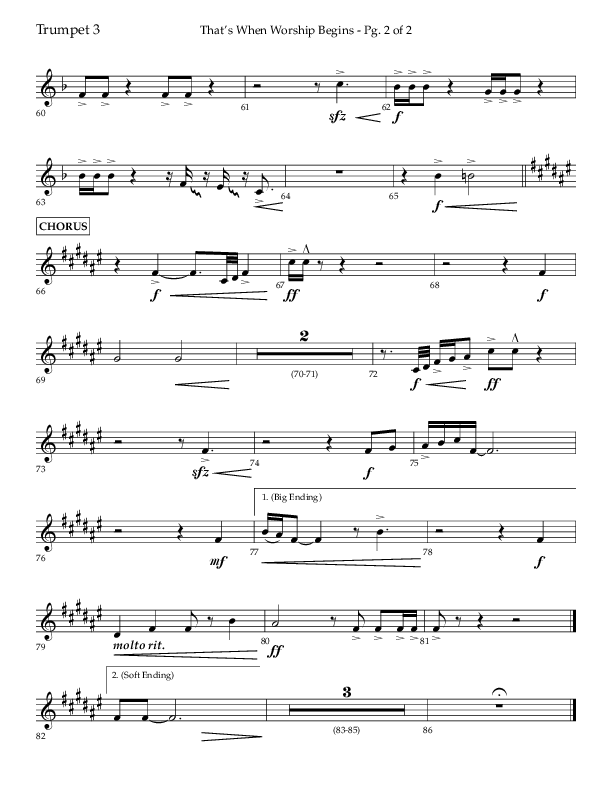 That's When Worship Begins (Choral Anthem SATB) Trumpet 3 (Lifeway Choral / Arr. John Bolin / Arr. Don Koch / Orch. Cliff Duren)
