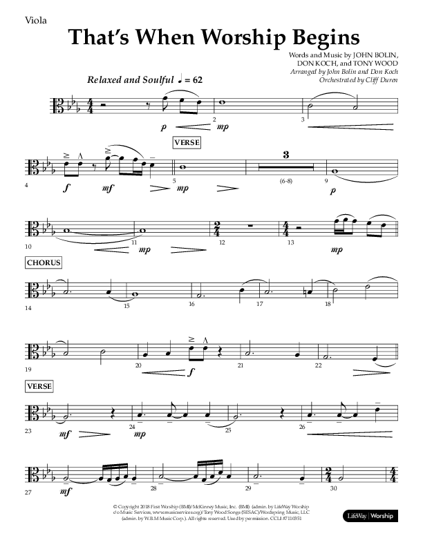 That's When Worship Begins (Choral Anthem SATB) Viola (Lifeway Choral / Arr. John Bolin / Arr. Don Koch / Orch. Cliff Duren)