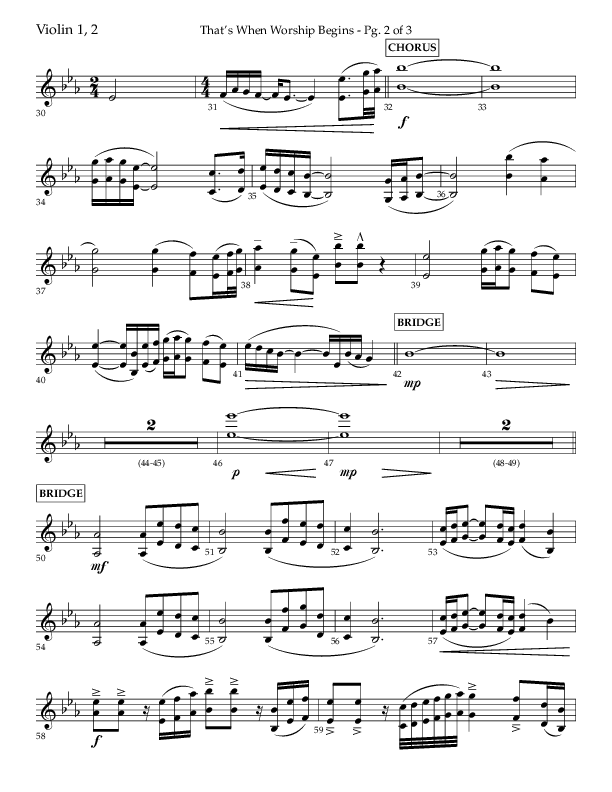 That's When Worship Begins (Choral Anthem SATB) Violin 1/2 (Lifeway Choral / Arr. John Bolin / Arr. Don Koch / Orch. Cliff Duren)