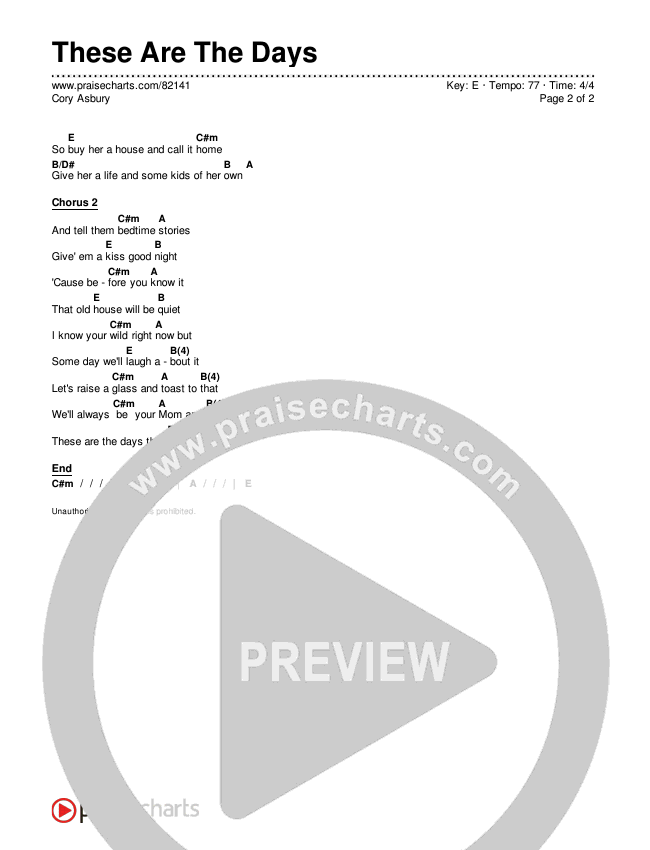 These Are The Days Chords & Lyrics (Cory Asbury)