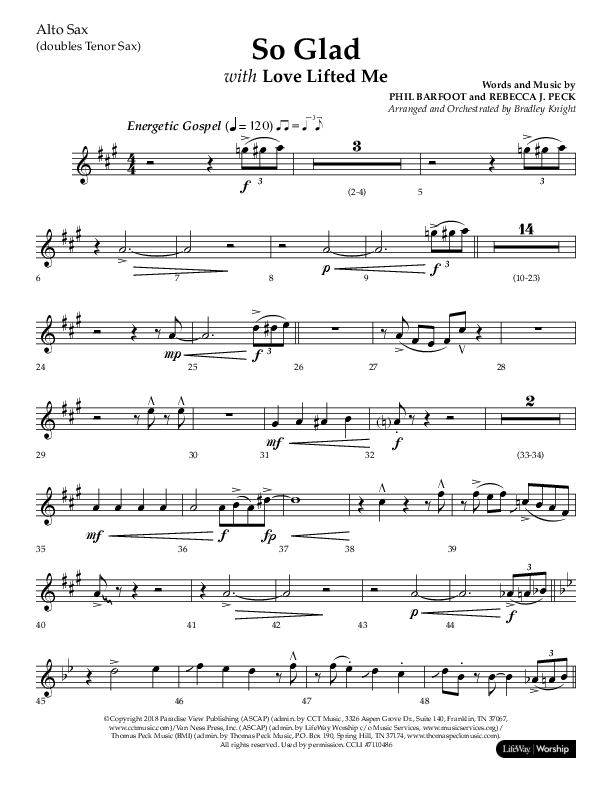 So Glad with Love Lifted Me (Choral Anthem SATB) Alto Sax (Lifeway Choral / Arr. Bradley Knight)