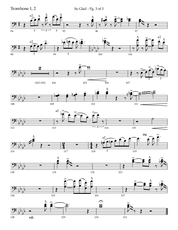 So Glad with Love Lifted Me (Choral Anthem SATB) Trombone 1/2 (Lifeway Choral / Arr. Bradley Knight)