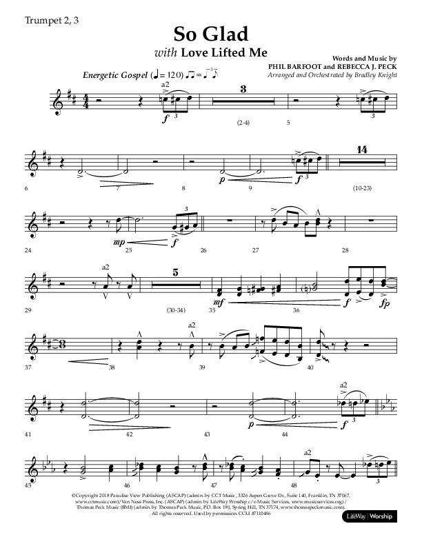 So Glad with Love Lifted Me (Choral Anthem SATB) Trumpet 2/3 (Lifeway Choral / Arr. Bradley Knight)