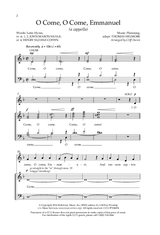 O Come O Come Emmanuel (Choral Anthem SATB) Anthem (SATB/Piano) (Lifeway Choral / Arr. Cliff Duren)