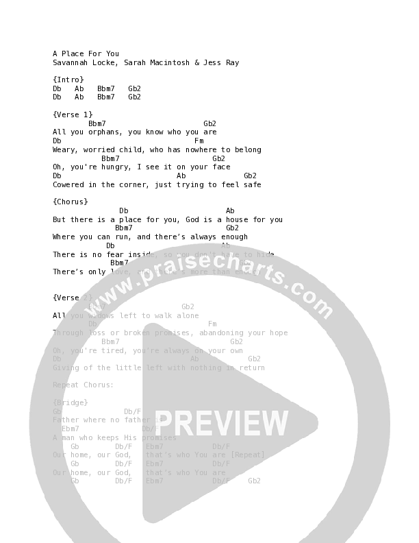 A Place For You Chord Chart (FAITHFUL)
