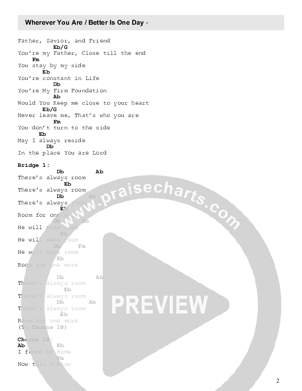 Wherever You Are / Better Is One Day (Live) Chord Chart (Grace City)