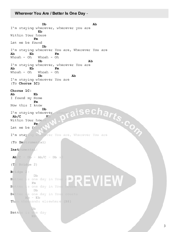 Wherever You Are / Better Is One Day (Live) Chord Chart (Grace City)