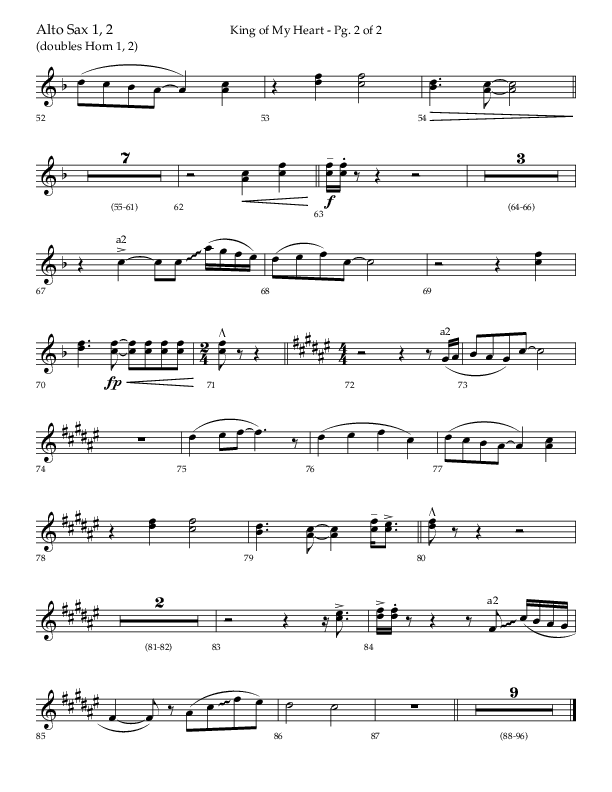 King Of My Heart (Choral Anthem SATB) Alto Sax 1/2 (Lifeway Choral / Arr. Bradley Knight)