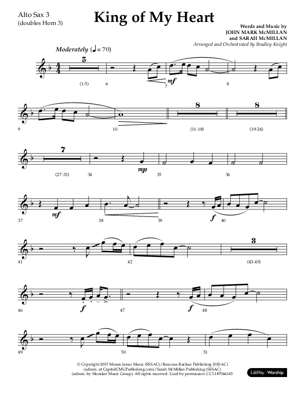 King Of My Heart (Choral Anthem SATB) Alto Sax (Lifeway Choral / Arr. Bradley Knight)
