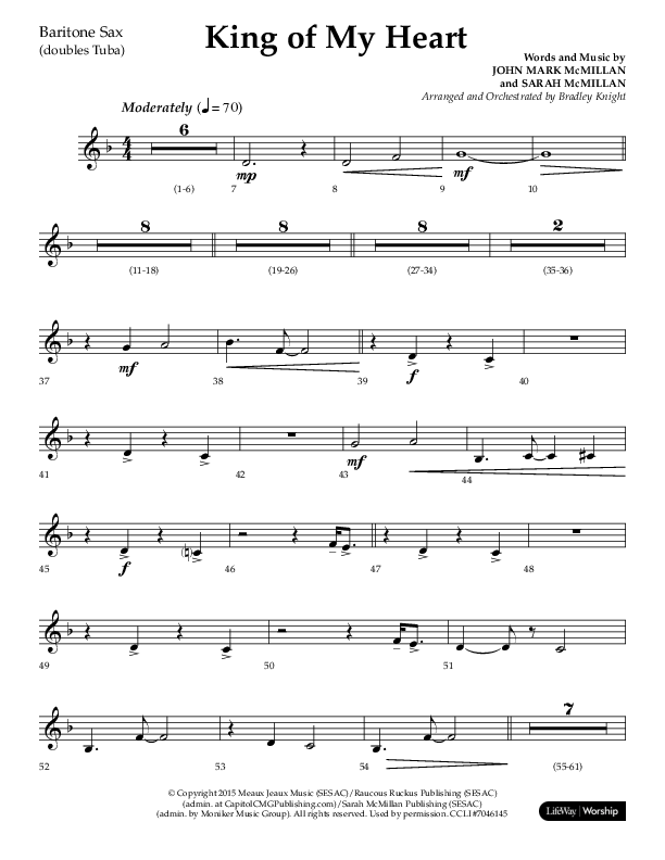 King Of My Heart (Choral Anthem SATB) Bari Sax (Lifeway Choral / Arr. Bradley Knight)