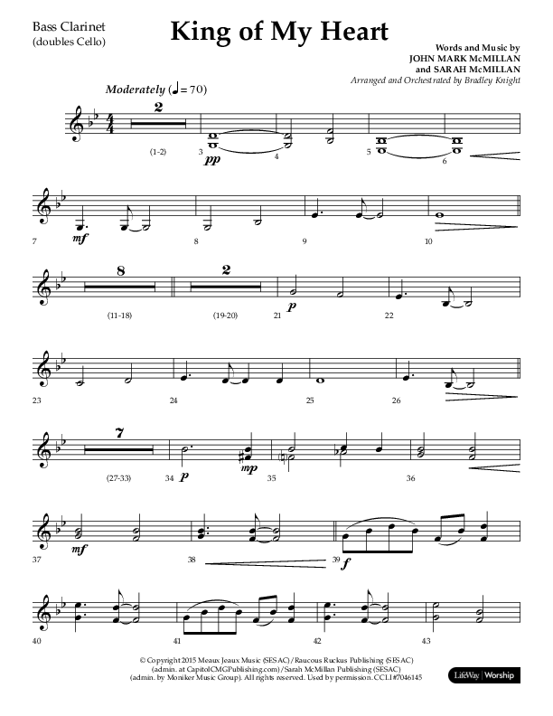 King Of My Heart (Choral Anthem SATB) Bass Clarinet (Lifeway Choral / Arr. Bradley Knight)