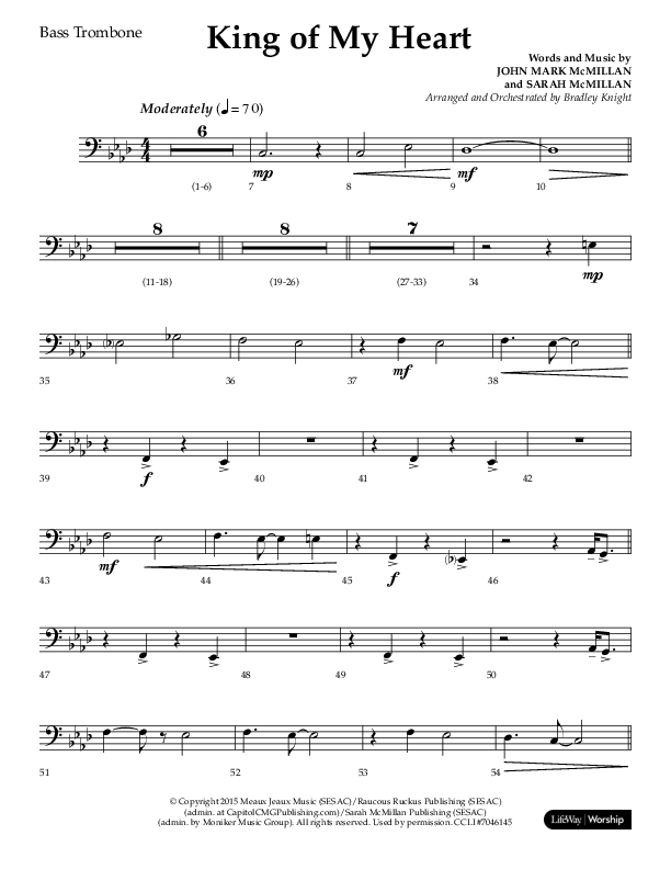 King Of My Heart (Choral Anthem SATB) Bass Trombone (Lifeway Choral / Arr. Bradley Knight)