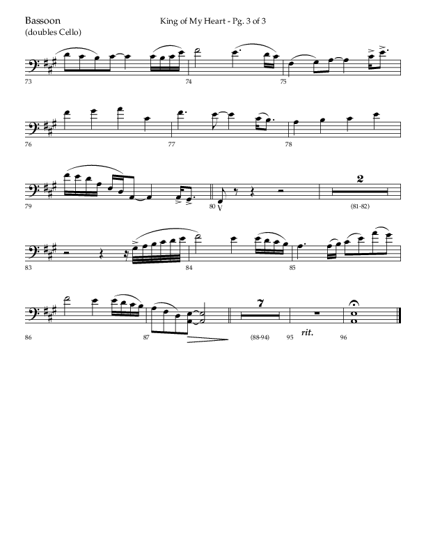 King Of My Heart (Choral Anthem SATB) Bassoon (Lifeway Choral / Arr. Bradley Knight)