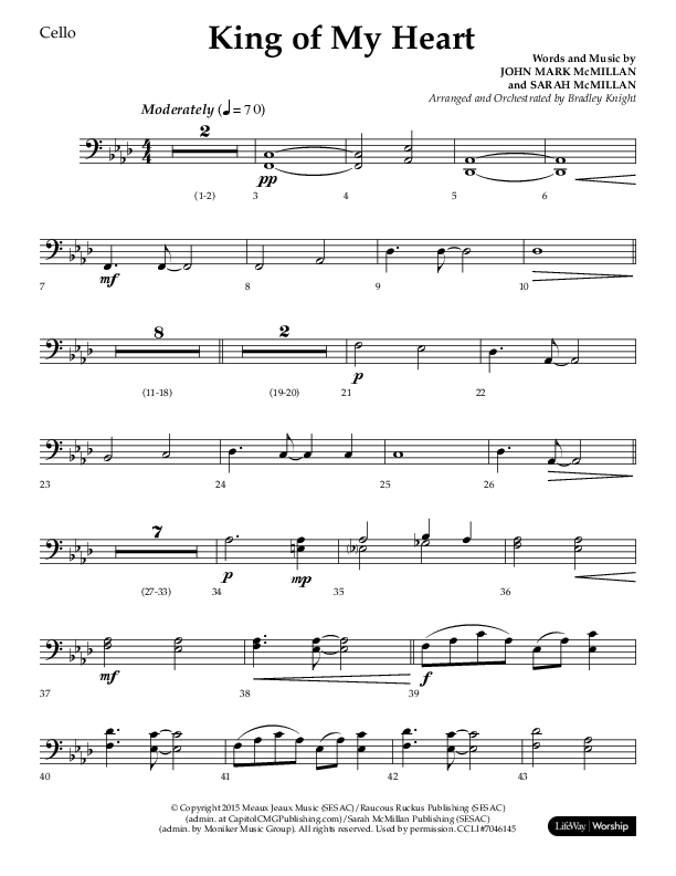 King Of My Heart (Choral Anthem SATB) Cello (Lifeway Choral / Arr. Bradley Knight)