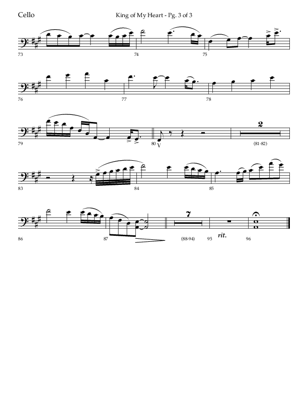 King Of My Heart (Choral Anthem SATB) Cello (Lifeway Choral / Arr. Bradley Knight)