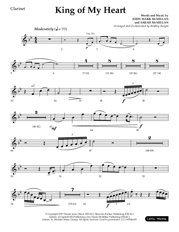 King Of My Heart (Choral Anthem SATB) Clarinet 1/2 (Lifeway Choral / Arr. Bradley Knight)