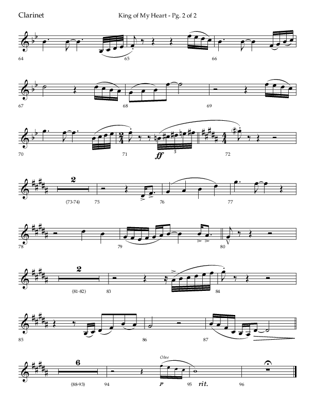 King Of My Heart (Choral Anthem SATB) Clarinet 1/2 (Lifeway Choral / Arr. Bradley Knight)