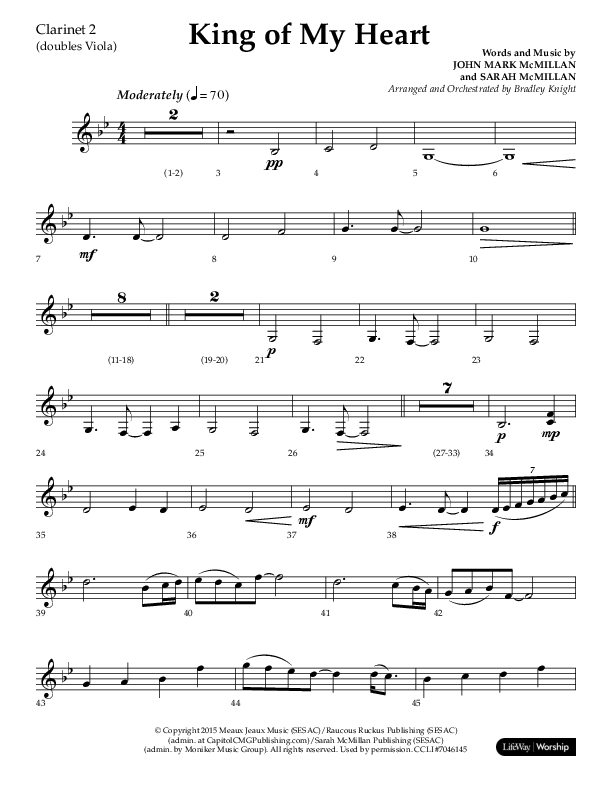 King Of My Heart (Choral Anthem SATB) Clarinet 1/2 (Lifeway Choral / Arr. Bradley Knight)