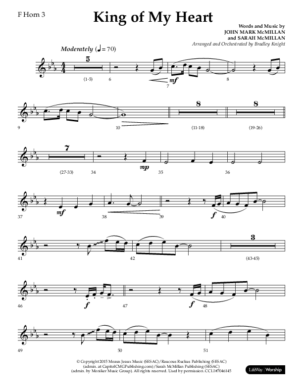 King Of My Heart (Choral Anthem SATB) French Horn 3 (Lifeway Choral / Arr. Bradley Knight)