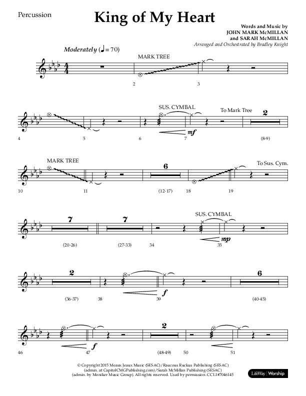 King Of My Heart (Choral Anthem SATB) Percussion (Lifeway Choral / Arr. Bradley Knight)