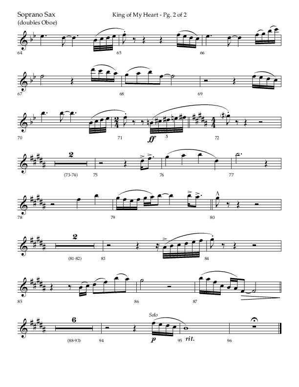 King Of My Heart (Choral Anthem SATB) Soprano Sax (Lifeway Choral / Arr. Bradley Knight)