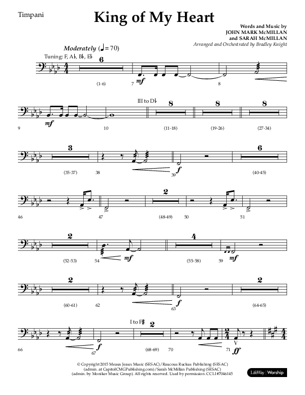 King Of My Heart (Choral Anthem SATB) Timpani (Lifeway Choral / Arr. Bradley Knight)