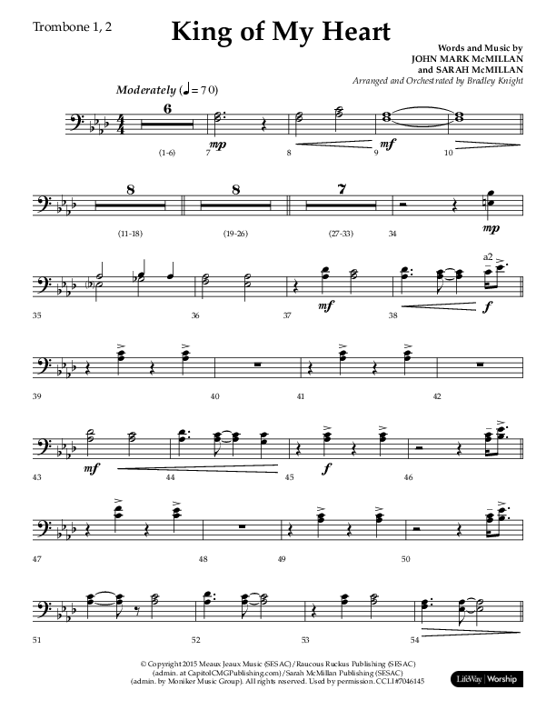 King Of My Heart (Choral Anthem SATB) Trombone 1/2 (Lifeway Choral / Arr. Bradley Knight)